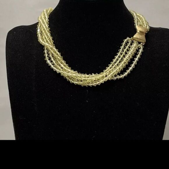 Vendome  VTG Yellow Aurora Borealis Crystal/Glass Bead 6 Strand Necklace 17” - Picture 1 of 9